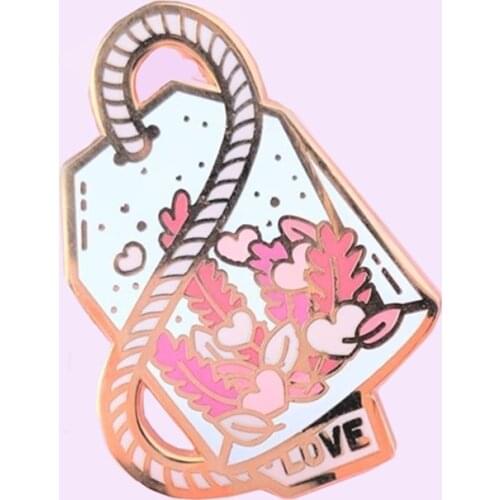 Cute Pink Herbal Flower Love Potion Tea Enamel Pins Black Tea Drinkers Lapel Pin Gifts Badge Brooch