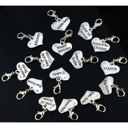 Fashion Mom Dad NANA Family Crystal Heart Charms Mother Father Gifts Women Men Mothers Fathers Day Jewelry Accessories