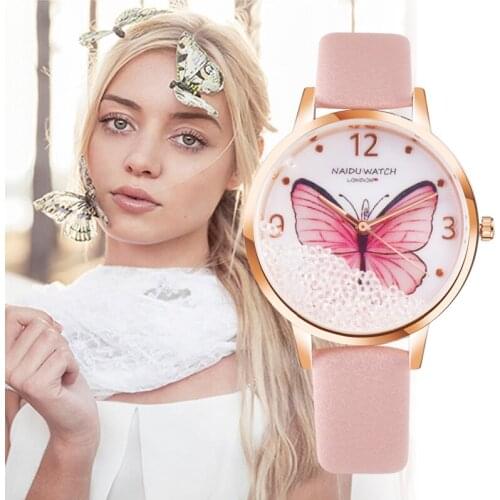 Butterfly Style Fashion Womens Luxury Leather Band Analog Quartz Watch Rhinestone Ladies Watch Women Dress Clock Reloj Mujer