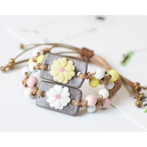 Fashion delicate hand-woven bracelet jewelry beautiful white flowers ceramic beaded bracelet- Free Shipping