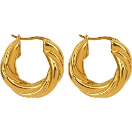 Chunky Twist Texture Metal Hoop Earrings For Women Minimalist Stainless Steel Gold Earrings Jewelry Gift 2021 Trend