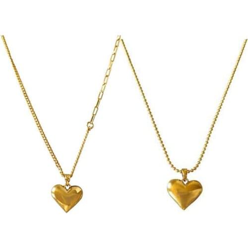 Brass With 18K Gold 2 Stlyes Chain Hearts Necklace Women Jewelry Runway Party Japan Souch Korea Trendy INS Classic Elegance