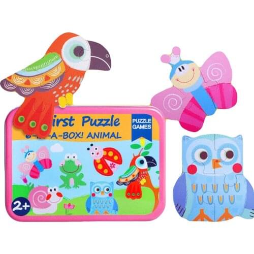 OLOEY 6 In 1 Baby Puzzles Jigsaw Toy Early Education Cartoon Animal Safe Wooden 3D Puzzle Toddler Toys Gift Birds Cars Fish Toy