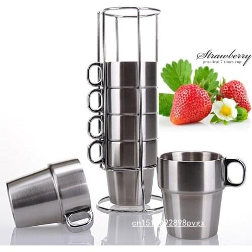 Beer Coffee Mugs 6pcs Double Wall Stainless Steel Drink Cup Office Water Metal Mug Drinkware Portable Wine Set