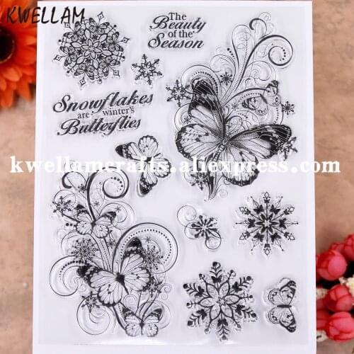 Merry Christmas Snowflake are Winters Butterflies Scrapbook photo cards rubber stamp clear stamp transparent stamp KW9112818