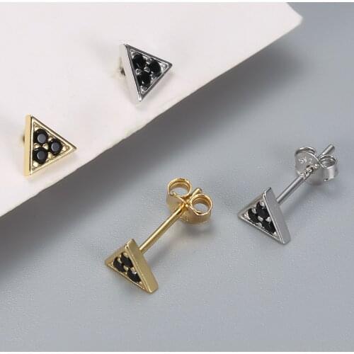 New Fashion Punk Triangular Black Zircon 925 Silver Earrings Geometric Triangle Stud Earrings For Women Girls Gifts Jewelry