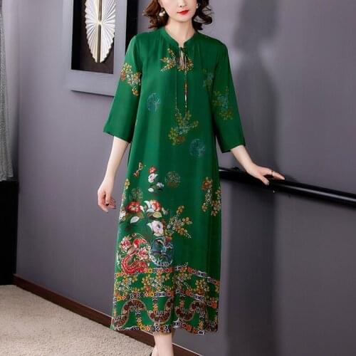 Spring/Summer Woman Dress 2021 New Women Printed Dress Loose Large Bohemian Long Bohemian Vintage Green Dress Plus Size 4XL