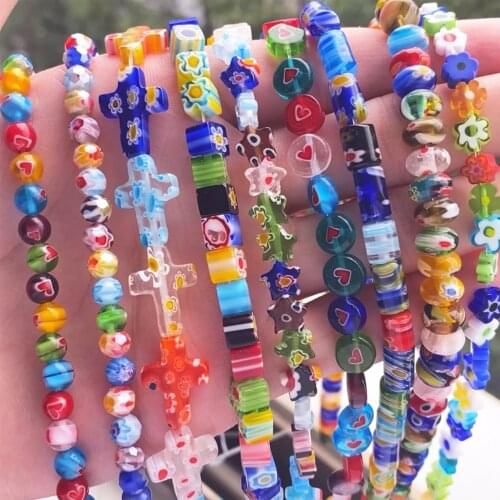 Mixed Flower/Cross/Star/Square Shape Lampwork Glass Bead Loose Spacer Glass Beads For Jewelry Making DIY Charm Bracelet Earrings