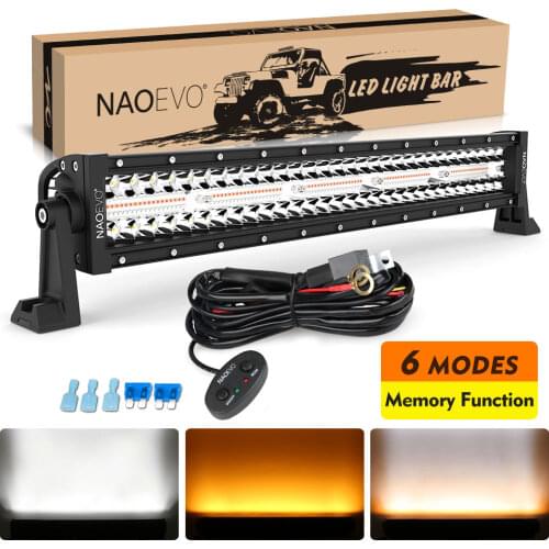NAO 22inch LED Bar Straight Work Light Flash Strobe 2 Color 6 Modes 4x4 Off Road Driving Fog Lamp Truck SUV UTV Spot Lighting
