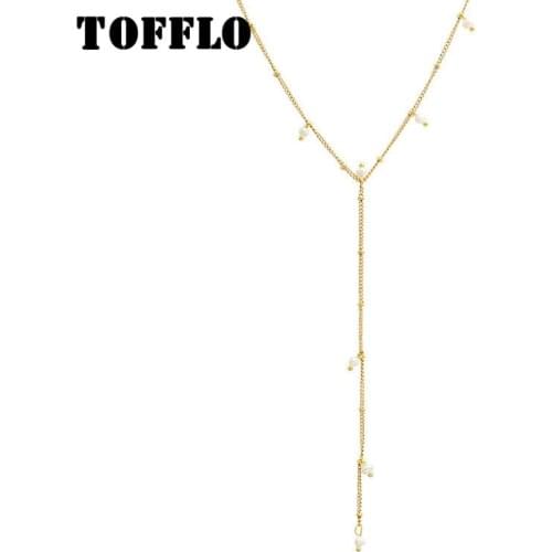 TOFFLO Stainless Steel Jewelry Y-Shaped Tassel Long Sweater Chain Fashion Necklace For Female BSP775