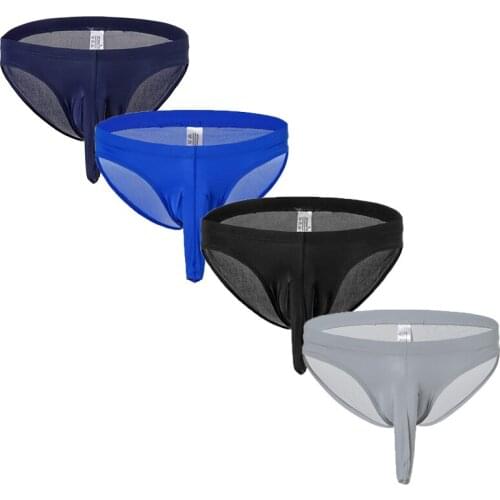 4PCS/Lots Mens Underwear Slip Homme Elephant Nose Pouch Ice Silk Panties Sheer Sexy Briefs Ropa Interior Hombre Shorts Tanga 2XL