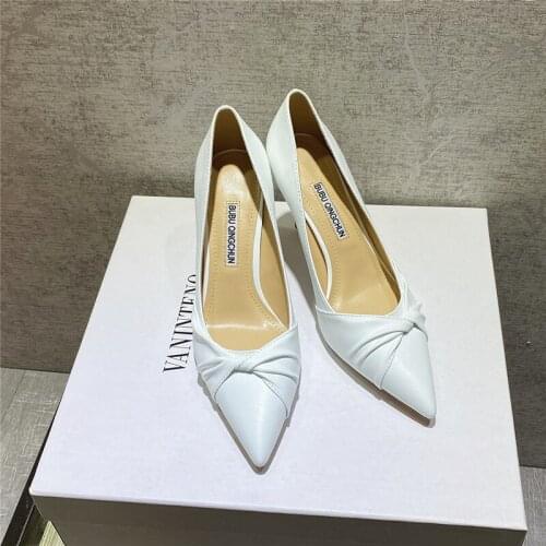 Office lady fashion women shoes white leather pointy toe stiletto stripper High heels bride wedding pumps