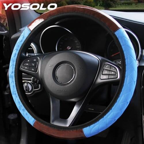 YOSOLO Universal Wooden Pattern PU Leather Steering Covers Car-styling Car Steering Wheel Cover Interior Accessories