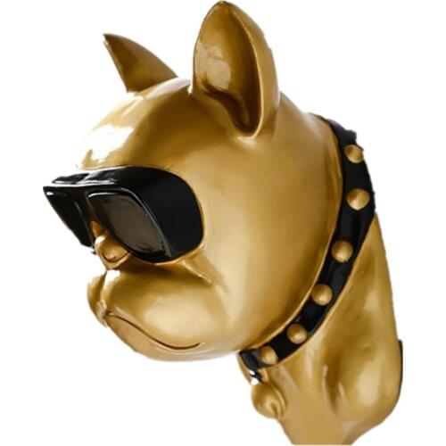 Three Color Available Glasses Bulldog Head Wall decoration Hanging Wall Animal Head Resin Pendant Wall Ornament Home Accessories