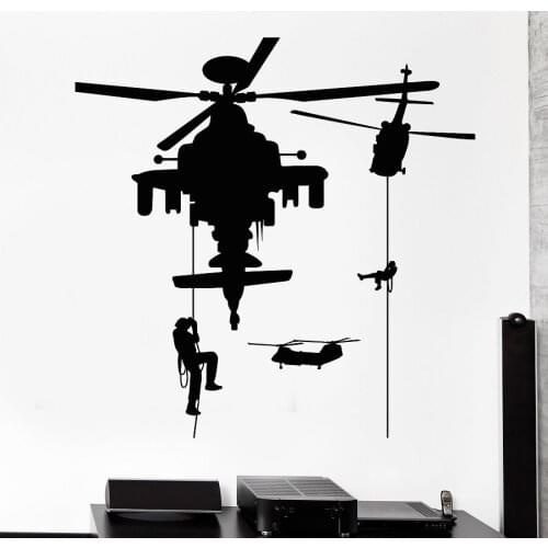 Helicopter vinyl wall decal soldier military summer camp school war Marines military enthusiasts home decoration decal gift F45
