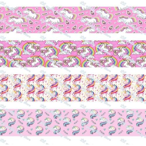 WL Cartoon Unicorn Print Grosgrain Ribbon Gift Packaging Bowknot Party Decoration Craft Supplies Wholesale 16-75mm