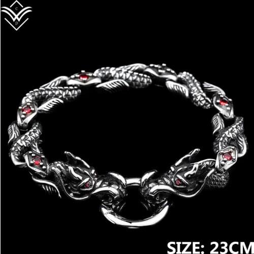 Iron Warrior Ethnic Style Jewelry Wholesale Domineering Titanium Steel Inlaid Zircon Mens Double Dragon Bracelet