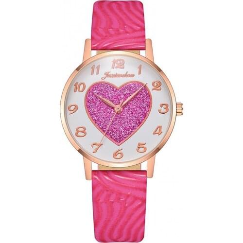 40%HOT Women Heart-shaped Quartz Watch Casual Faux Leather Band Round Dial Wristwatch