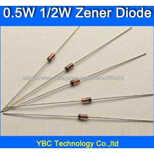 1000pcs/lot 1/2W 0.5W 2.4V 3.3V 5.1V 5.6V 6.8V 10V 11V 12V 18V 24V 27V 30V Zener Diode 26values for Your Choice