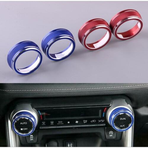 2Pcs Aluminum Alloy Car Console Air Condition Switch Button Cover Red/Blue Trim Fit for Toyota RAV4 2019 2020