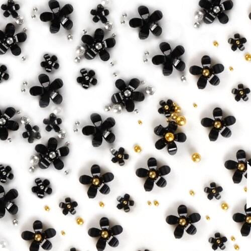 3D Black Flower Acrylic Pearl Jewelry Nail Decorations Gold Beads Luxury Nails Accessories For DIY Manicure Design Tips RK140134