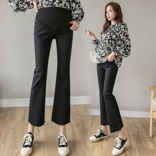 8931# Maternity pants Summer Black Solid Color Maternity Jeans Belly Support Pants Elastic Waist Maternity Trousers