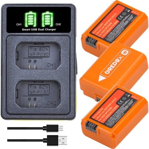 3x2160mAh NP-FW50 np fw50 Rechargable Battery+LED Dual USB Charger for Sony a37 Alpha 7 7R II 7S a7S a7R II a5000 NEX-7 DSC-RX10