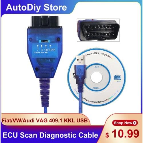 High Quality V409 VAG 409.1 KKL USB Interface ECU Scanner For Fiat For VW For Audi Reflash OBD2 Car Diagnostic Cable With Switch