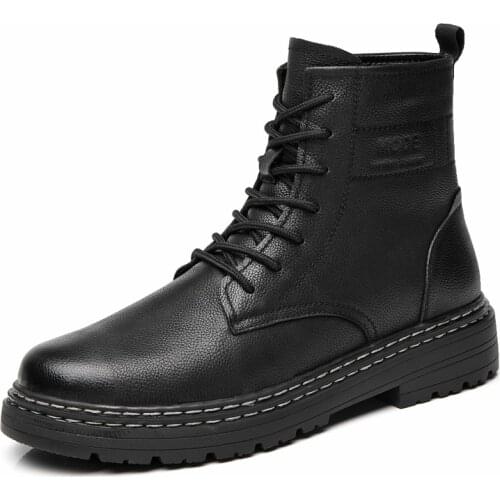 Boots Men Shoes Fashion Black Chelsea Boots Round Toe Lace Up Sewing Men Shoes Non Slip High Top Shoes Male Boots Snow Boots Men