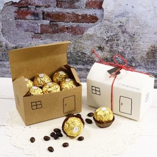 Paper Gift Box 5sets House Design White Kraft Paper Box Wedding Party Favor Box Cake Candy Box Bag with Paper Tag and String