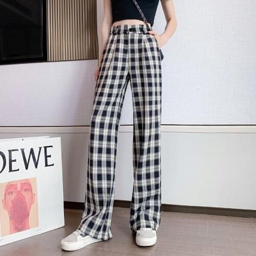 Cheap wholesale 2021 spring summer autumn new fashion casual Popular long women Pants woman female OL plaid pants Py1485
