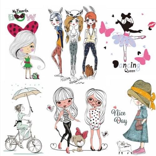 DHL 200pcs Cute Cartoon Animal/Girl Patch for Clothing Sticker Children DIY Craft Patches T-shirt Heat Transfer Vinyl