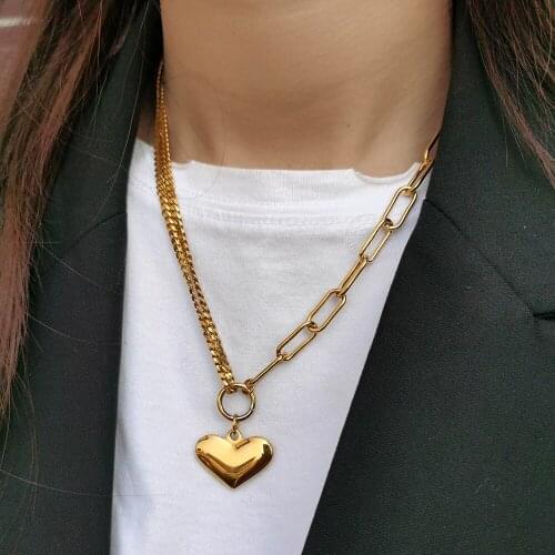 Length Adjustable Unique Heart Love Pendant Necklace for Women Sweater Chain Stainless Steel Curb Paperclip Link Gifts DDN246