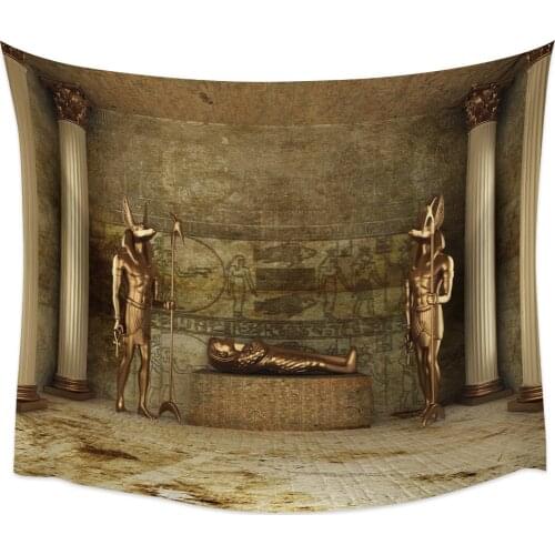 Egyptian Golden Brilliant Mausoleum Tapestry Wall Hanging Home Decoration Bedding Tapestries for Living Room Bedroom Dorm Decor