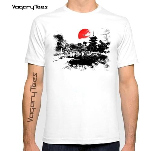 New Japan Kyoto style summer man t-shirt Japanese Temple apanese Vintage Sunset Style Printed men t shirt tops