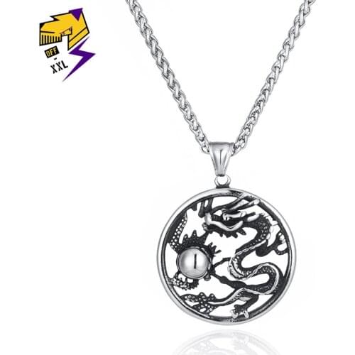 Gothic Dragon Necklace Men Silver/Long Chain Necklace Zodiac Necklace Stainless Steel Choker Punk Jewelry