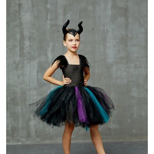 Baby Maleficent Queen Costume Dress Girls Halloween Evil Scary Costumes Purim Carnival Disguise Cloth Masquerade Cosplay Outfits