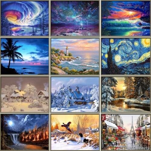 Landscape Diamond Mosaic Round Diamond Painting Tree Diamond Embroidery Cross Stitch Kit Diamond Art Rhinestones