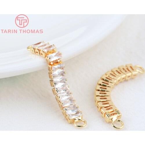 2PCS 6x35MM 24K Gold Color Plated Brass with Zircon 2 holes Connect Charms High Quality Diy Jewelry Accessories
