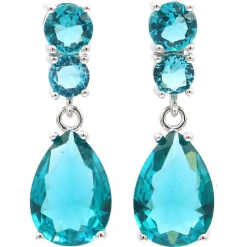 30x10mm Lovely Cute Created Blue Aquamarine London Blue Topaz For Ladies Daily Wear 925 Sterling Silver Earrings Drop Shipping