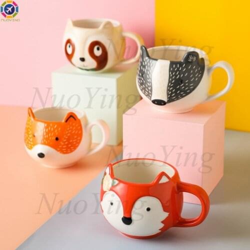 Cartoon Ceramic Mug Animal Cup Childrens Gift Personality Creative Milk Juice Cup Panda Fox Wild Boar Elk Cup