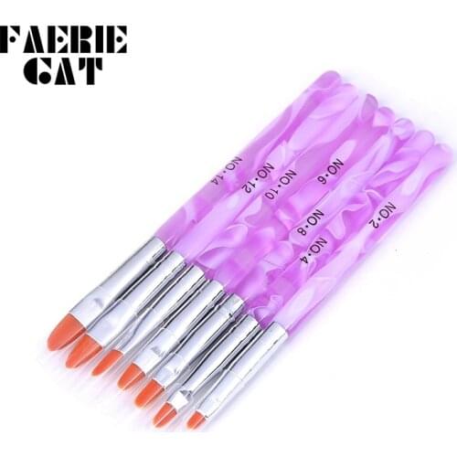 7pcs Pink Marble 3D French Acrylic Wave Nail Brush Pens UV Gel Builder Nail Polish Painting Drawing Brushes Set Manicure Tools