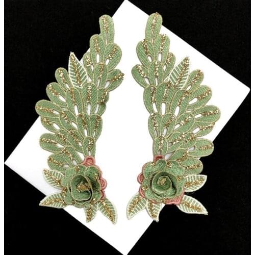 Fashion 2pcs/set green flower embroidery Patches for clothes Retro vintage iron on patches floral appliques for clothing