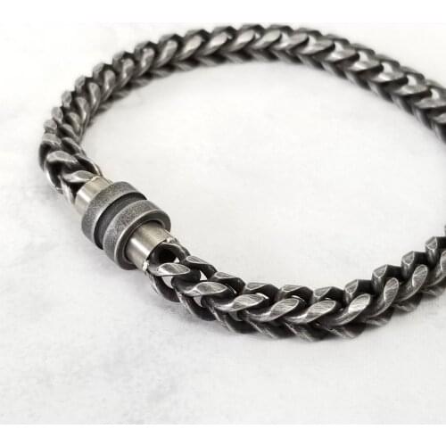 Stainless Steel Men Chain With Magnet Clasp Vintage Style Sturdy Mens Bracelet 6 Size Fathers Day gift