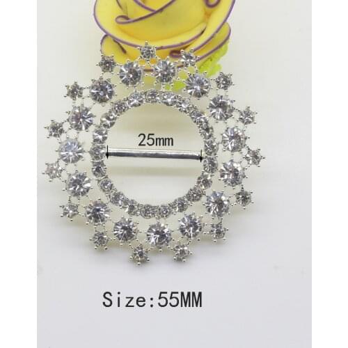 New 1Pcs 50mm Round Shiny Rhinestone Buckle Diamante Ribbon Wedding Lnvitation Card Decoration Buttons DIY Chair Cover Buckle
