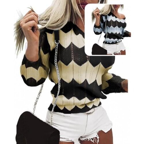Pullover Casual All Match Color Block Sweater Top Knitted Top All Match for Office