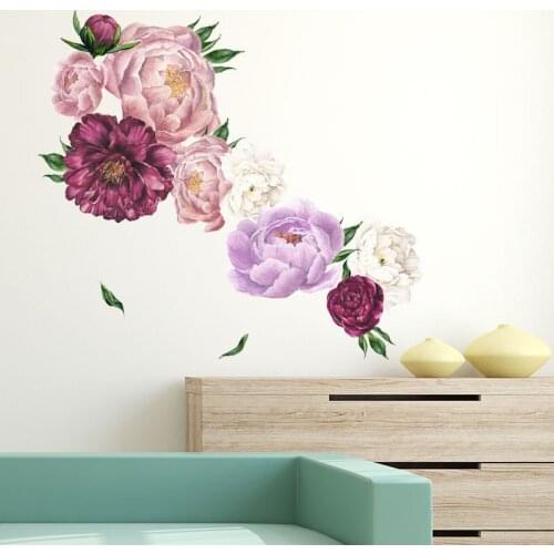 Multicolor Peony Wall Stickers for Kitchen Bedroom Vinyl Wall Decals Eco-friendly Removable Art Wall Murals Home Decoration
