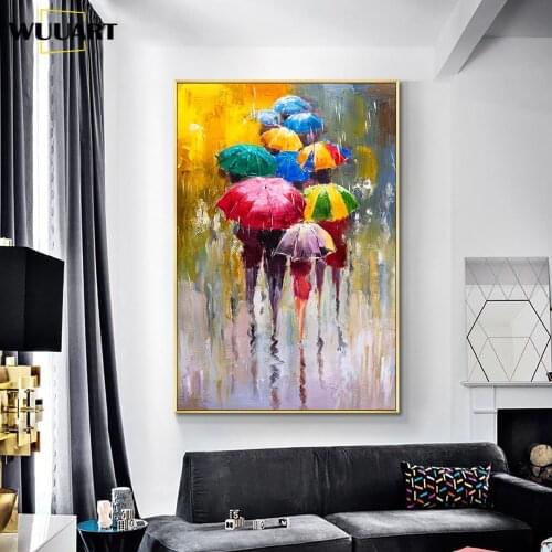 Hand Painted Oil Painting On Canvas Abstract People In The Rain Art Wall Coffee Shop Hotel Home Living Room Decoration picture