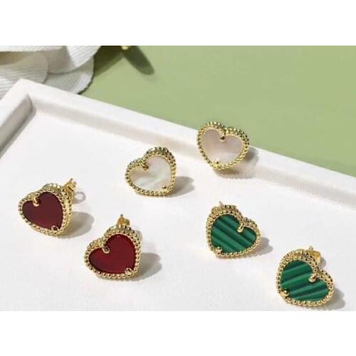 925 Sterling silver fashion shell Pearl Drop Earrings romantic Crystal red heart Dangle Earring charm Stripe malachite earring