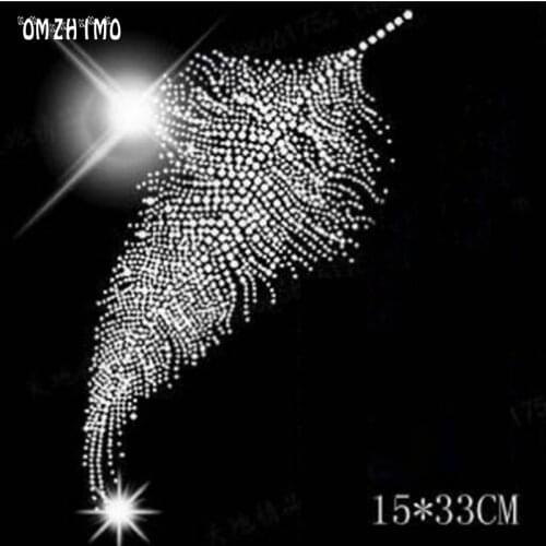 Hot fix feather rhinestones motif heat transfer iron on patch garment accessories for T shirt and scarf DIY iron on transfe